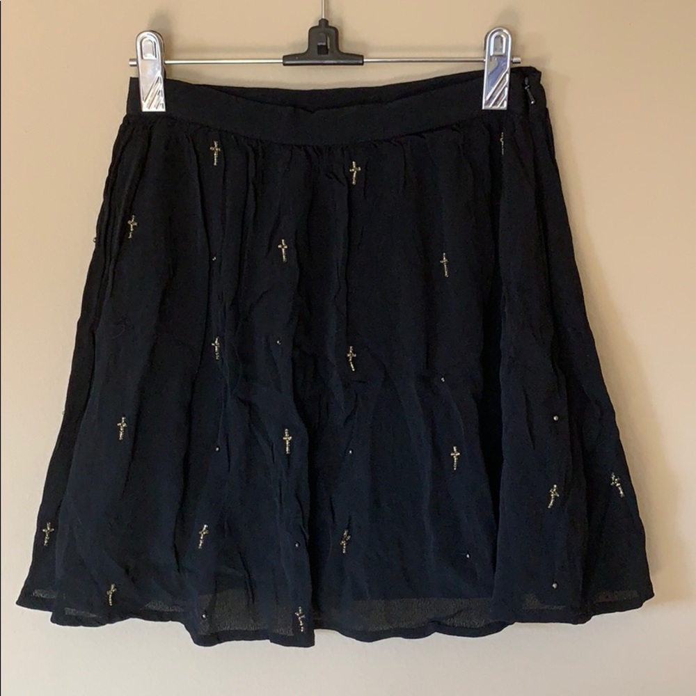 Black cross beaded mini skirt
